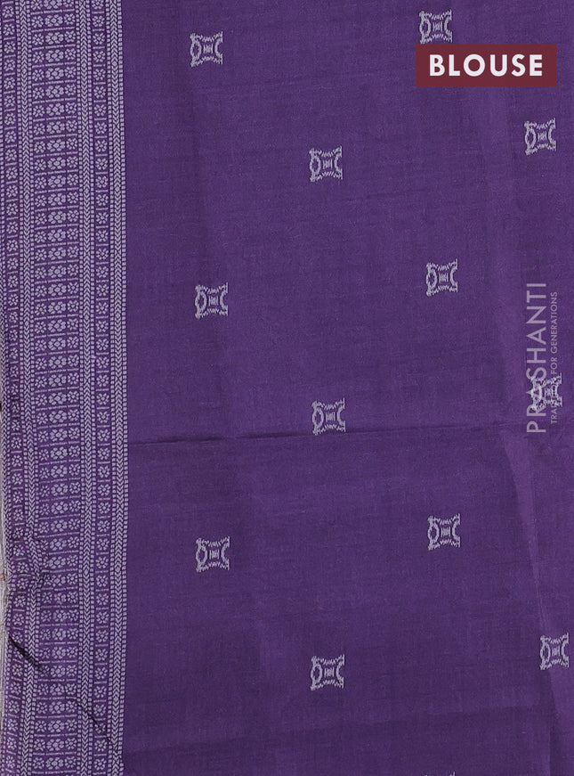 Sambalpuri semi silk saree yellow and deep violet with paisley butta weaves and thread woven border