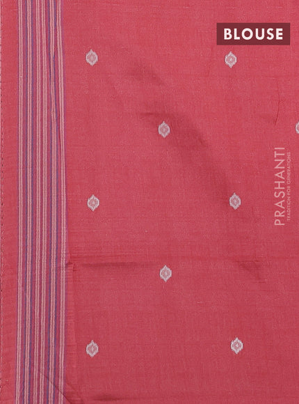 Sambalpuri semi silk saree green and maroon with allover ikat weaves and thread woven border