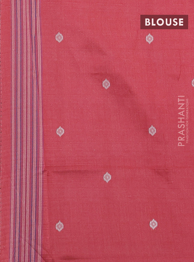 Sambalpuri semi silk saree green and maroon with allover ikat weaves and thread woven border