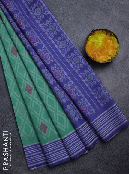 Sambalpuri semi silk saree green and violet with allover ikat weaves and thread woven border