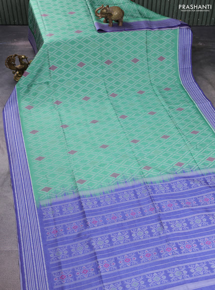 Sambalpuri semi silk saree green and violet with allover ikat weaves and thread woven border
