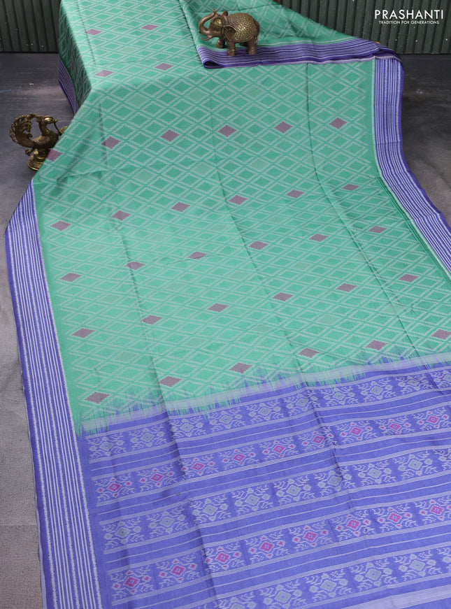 Sambalpuri semi silk saree green and violet with allover ikat weaves and thread woven border