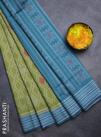 Sambalpuri semi silk saree light green and peacock green with allover ikat weaves and thread woven border