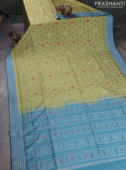 Sambalpuri semi silk saree light green and peacock green with allover ikat weaves and thread woven border