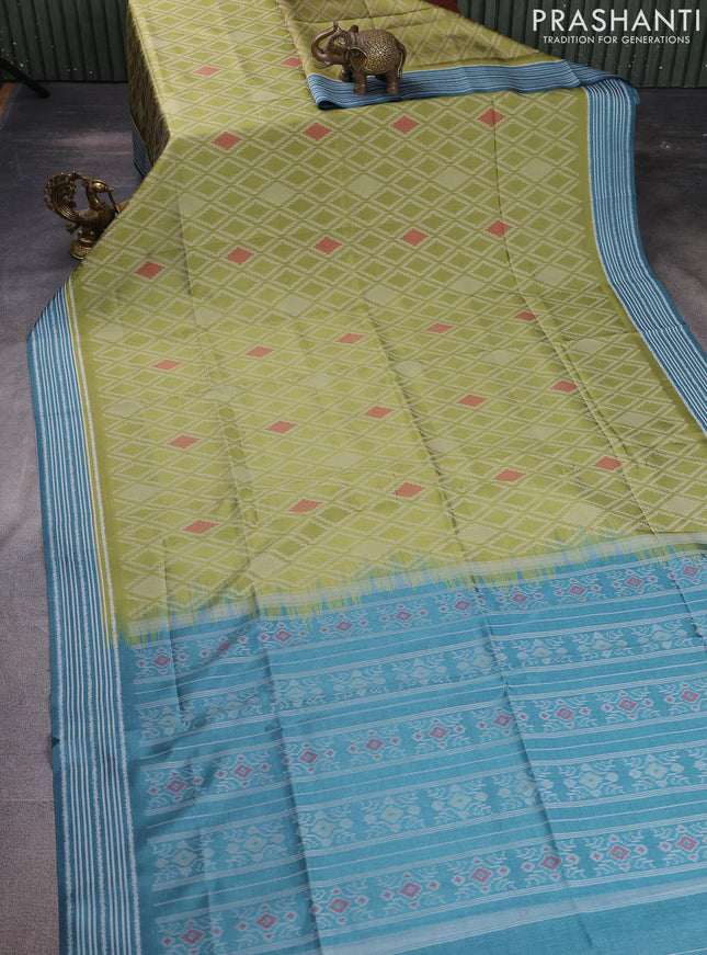 Sambalpuri semi silk saree light green and peacock green with allover ikat weaves and thread woven border