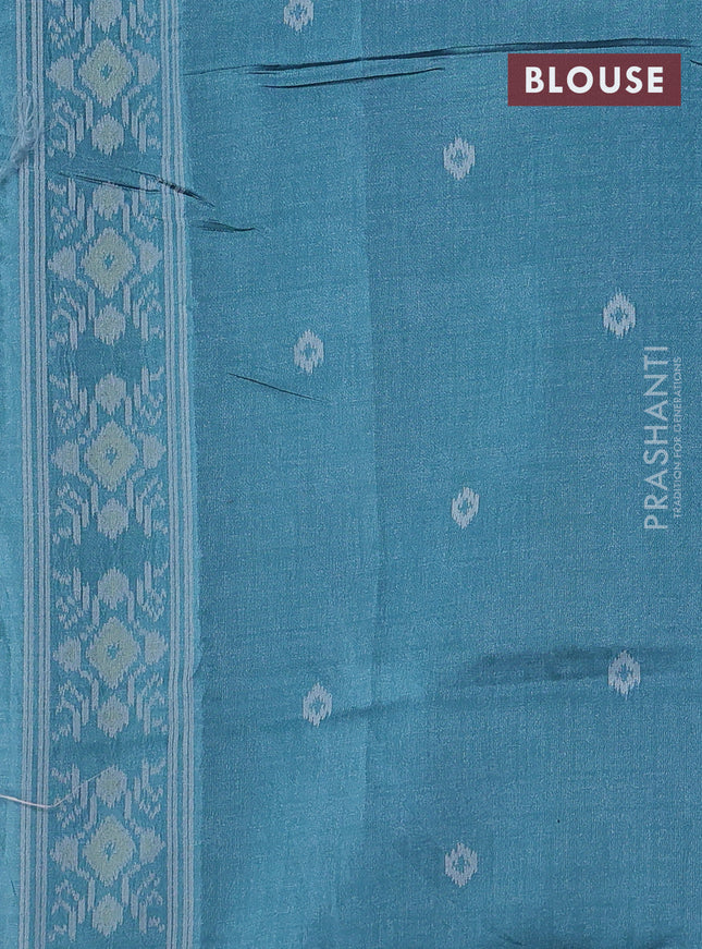 Sambalpuri semi silk saree light green and peacock green with allover ikat weaves and thread woven border