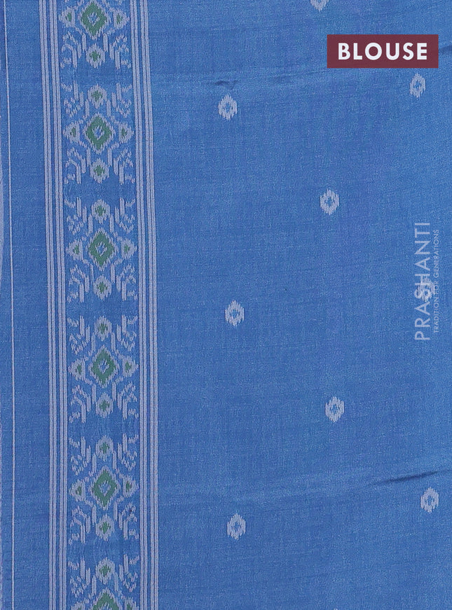 Sambalpuri semi silk saree peach pink and blue shade with allover ikat weaves and thread woven border