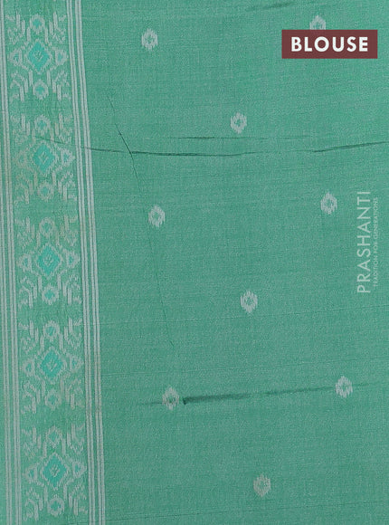 Sambalpuri semi silk saree elephant grey and green with allover ikat weaves and thread woven border