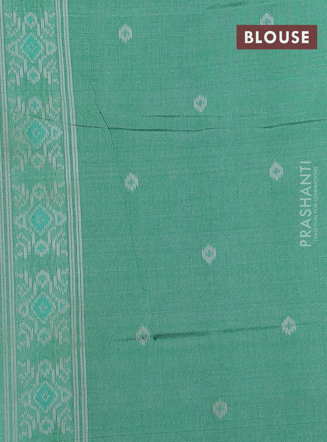 Sambalpuri semi silk saree elephant grey and green with allover ikat weaves and thread woven border