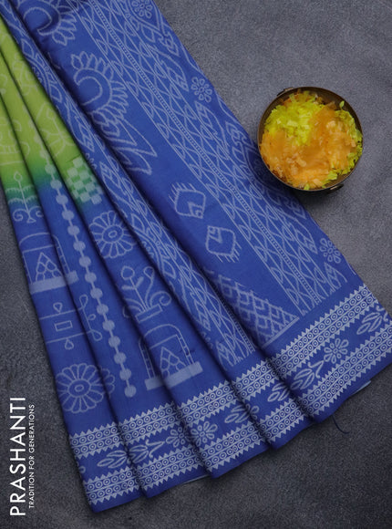 Sambalpuri semi silk saree fluorescent green and blue with allover ikat weaves and thread woven border