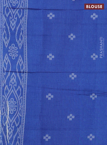 Sambalpuri semi silk saree fluorescent green and blue with allover ikat weaves and thread woven border
