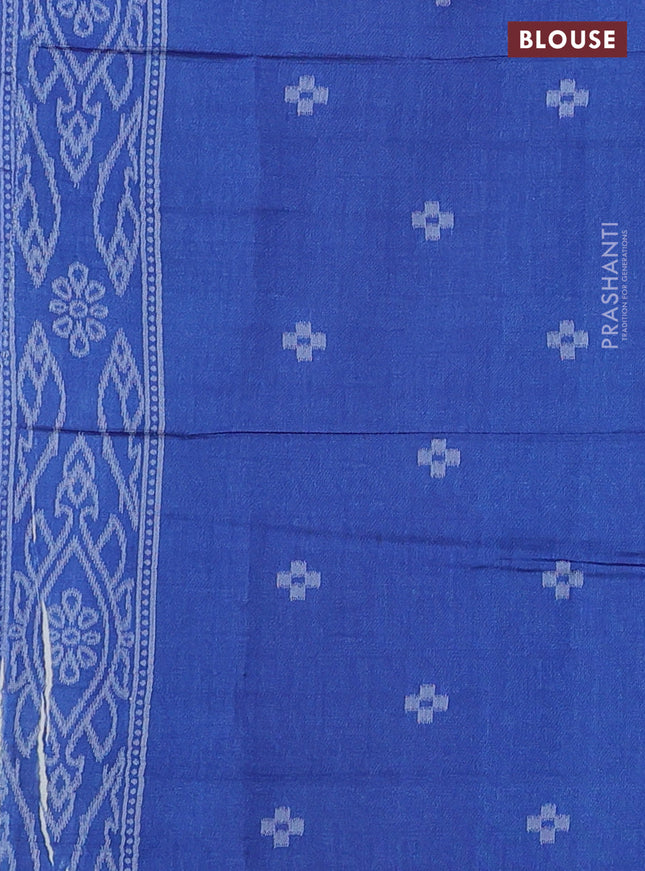 Sambalpuri semi silk saree fluorescent green and blue with allover ikat weaves and thread woven border