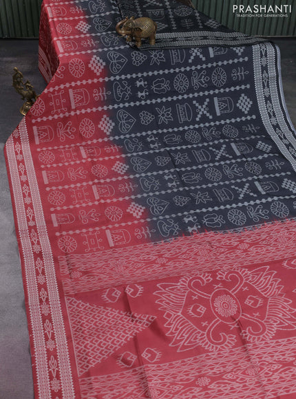 Sambalpuri semi silk saree elephant grey and maroon with allover ikat weaves and thread woven border