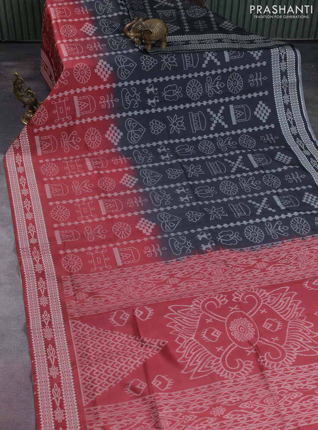 Sambalpuri semi silk saree elephant grey and maroon with allover ikat weaves and thread woven border