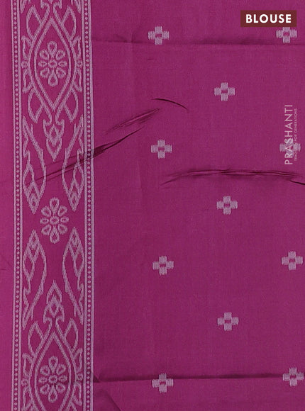 Sambalpuri semi silk saree mango yellow and magenta pink with allover ikat weaves and thread woven border