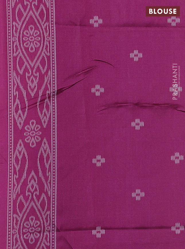 Sambalpuri semi silk saree mango yellow and magenta pink with allover ikat weaves and thread woven border