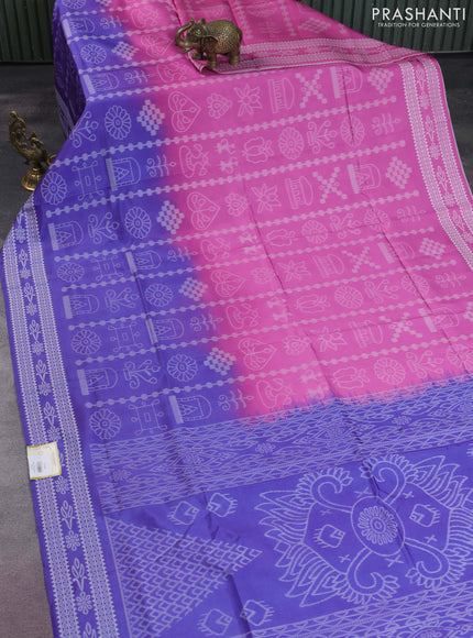 Sambalpuri semi silk saree pink and violet with allover ikat weaves and thread woven border