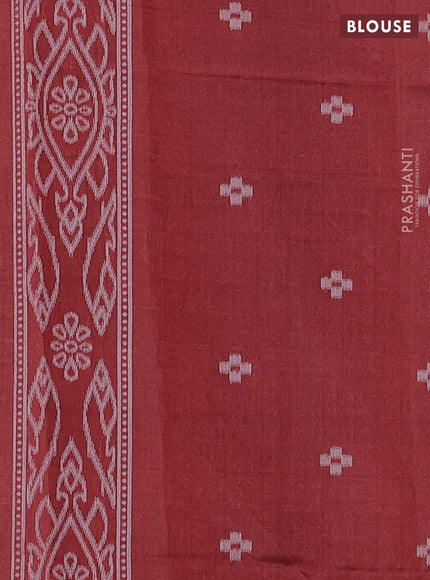 Sambalpuri semi silk saree teal green and maroon with allover ikat weaves and thread woven border