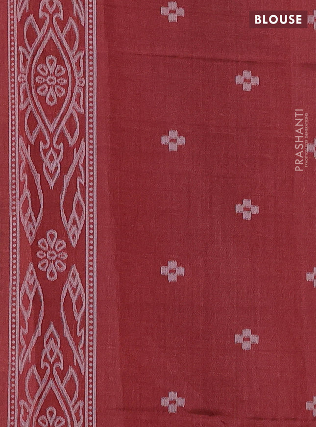 Sambalpuri semi silk saree teal green and maroon with allover ikat weaves and thread woven border