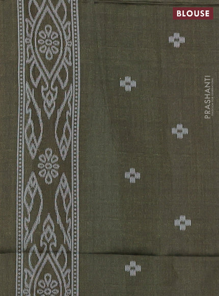 Sambalpuri semi silk saree orange and sap green with allover ikat weaves and thread woven border