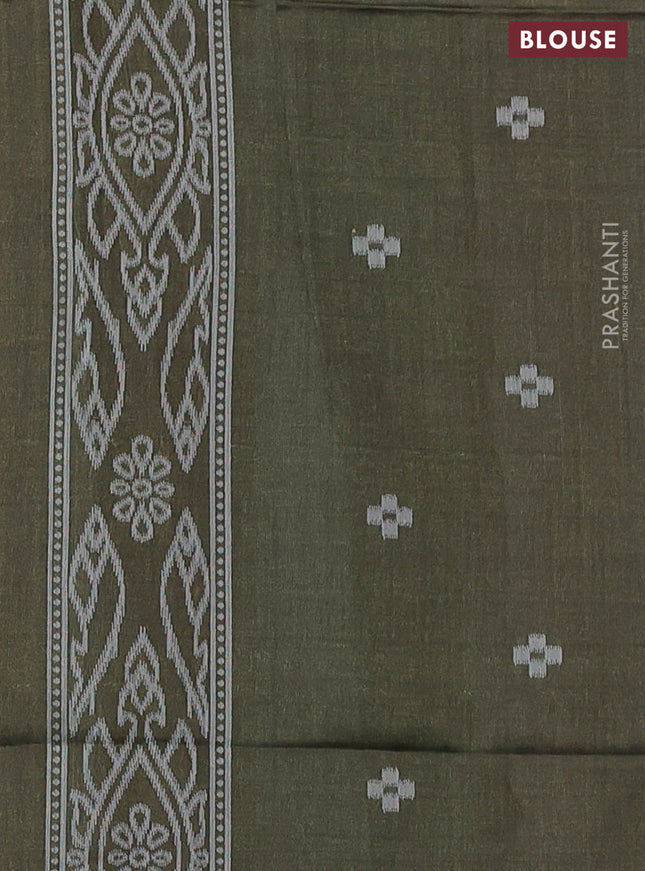 Sambalpuri semi silk saree orange and sap green with allover ikat weaves and thread woven border