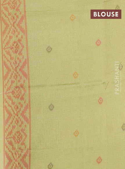 Sambalpuri semi silk saree lime yellow and pastel blue with allover ikat weaves and thread woven border
