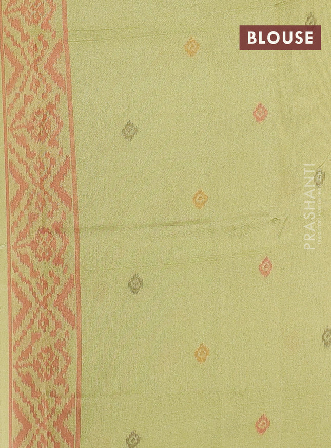 Sambalpuri semi silk saree lime yellow and pastel blue with allover ikat weaves and thread woven border