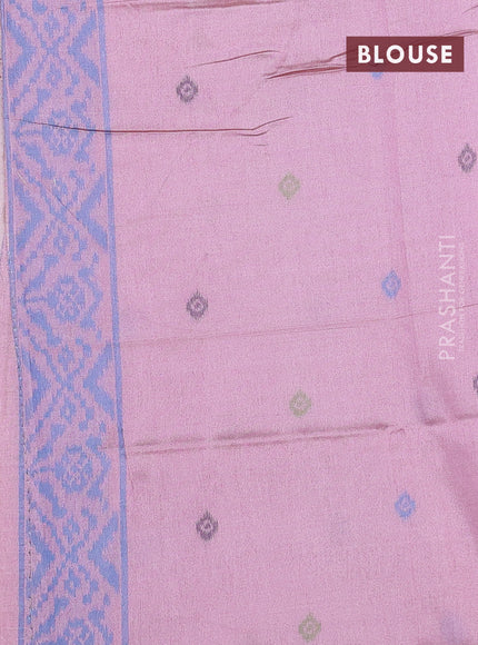 Sambalpuri semi silk saree mild peach and green shade with allover ikat weaves and thread woven border