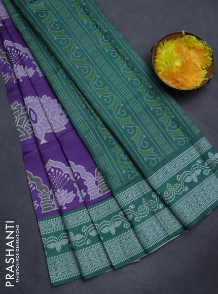 Sambalpuri semi silk saree violet and green with allover ikat weaves and thread woven border