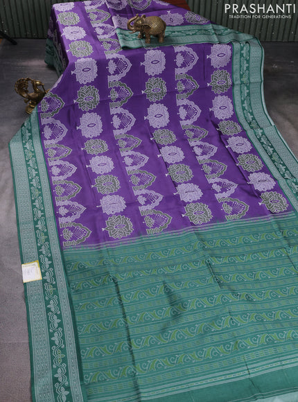 Sambalpuri semi silk saree violet and green with allover ikat weaves and thread woven border