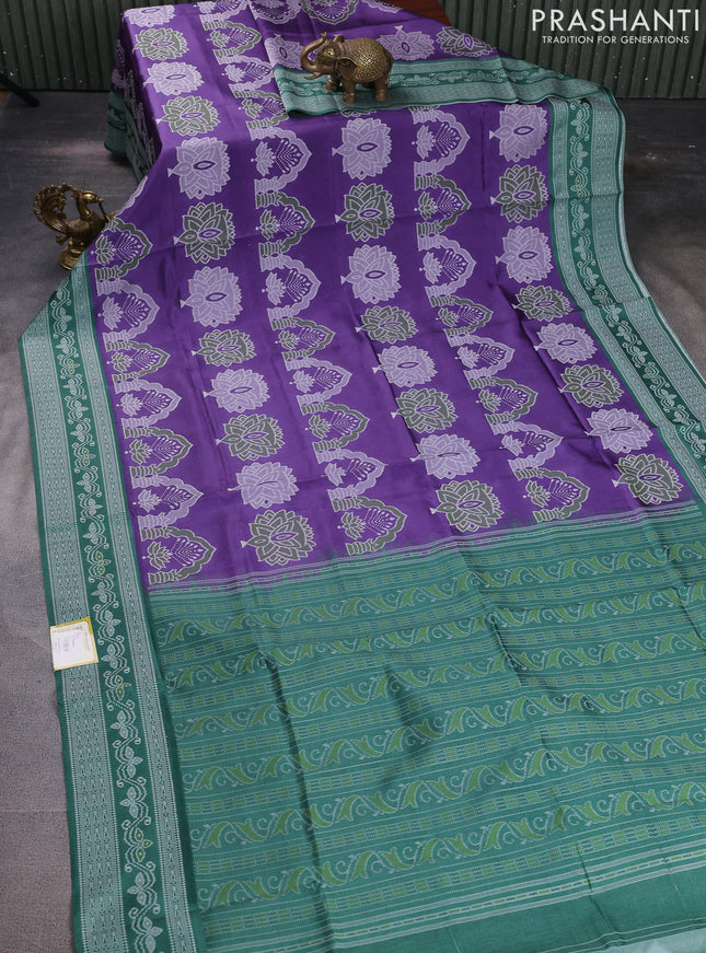 Sambalpuri semi silk saree violet and green with allover ikat weaves and thread woven border