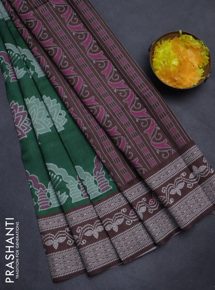 Sambalpuri semi silk saree green and brown with allover ikat weaves and thread woven border