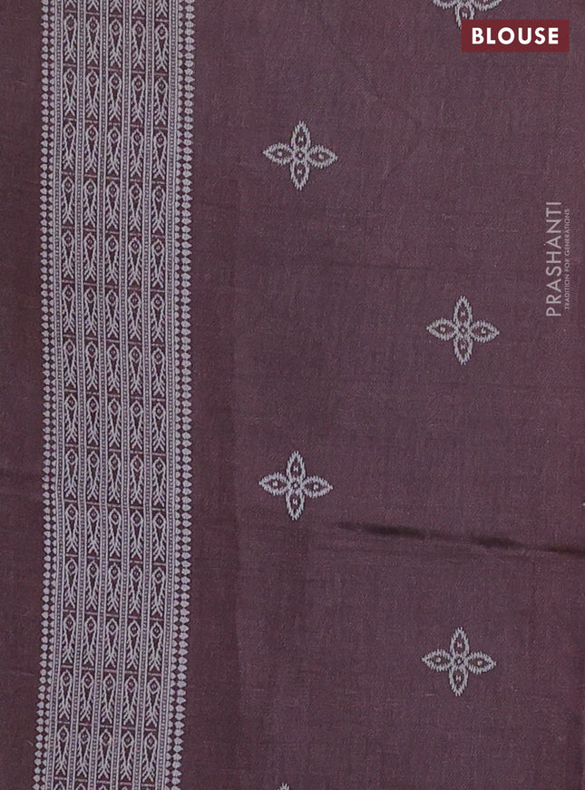 Sambalpuri semi silk saree green and brown with allover ikat weaves and thread woven border