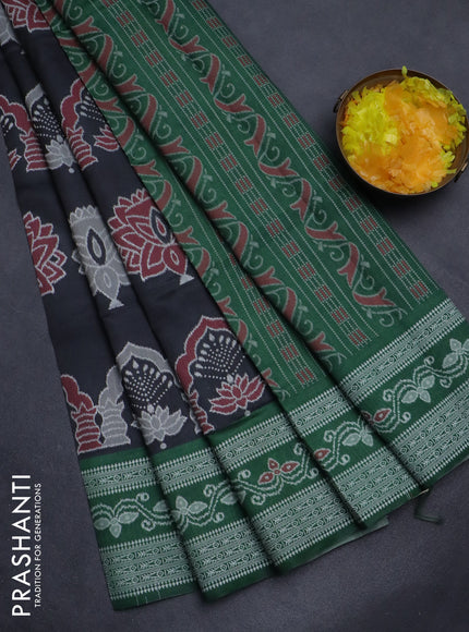 Sambalpuri semi silk saree black and green with allover ikat weaves and thread woven border