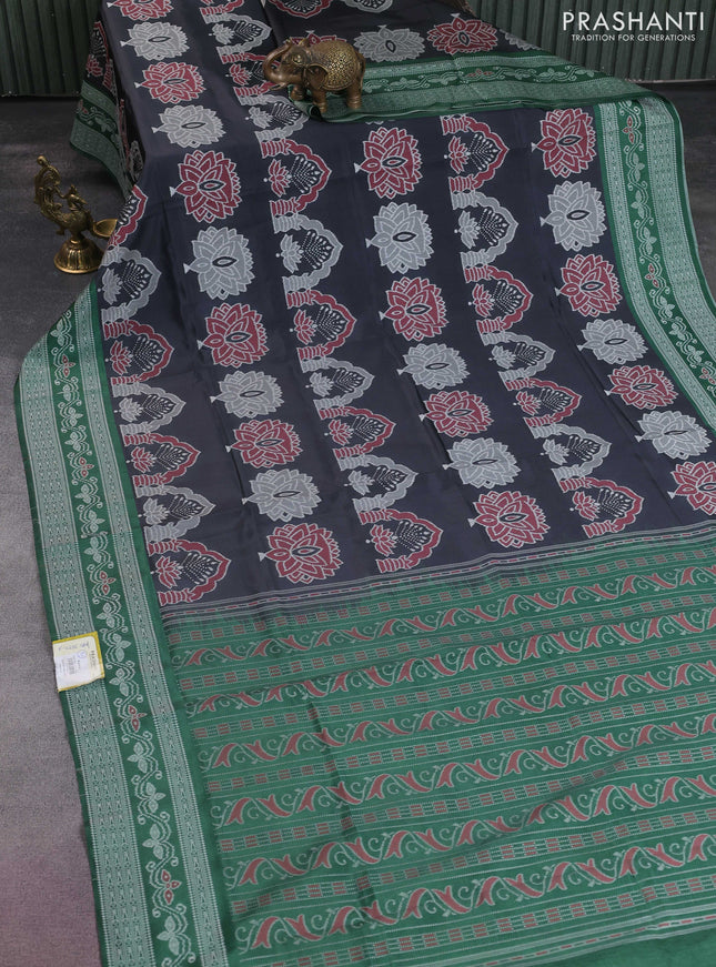 Sambalpuri semi silk saree black and green with allover ikat weaves and thread woven border
