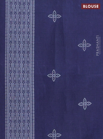 Sambalpuri semi silk saree mehendi green and dark blue with allover ikat weaves and thread woven border