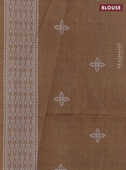 Sambalpuri semi silk saree coffee brown and dark mehendi green with allover ikat weaves and thread woven border