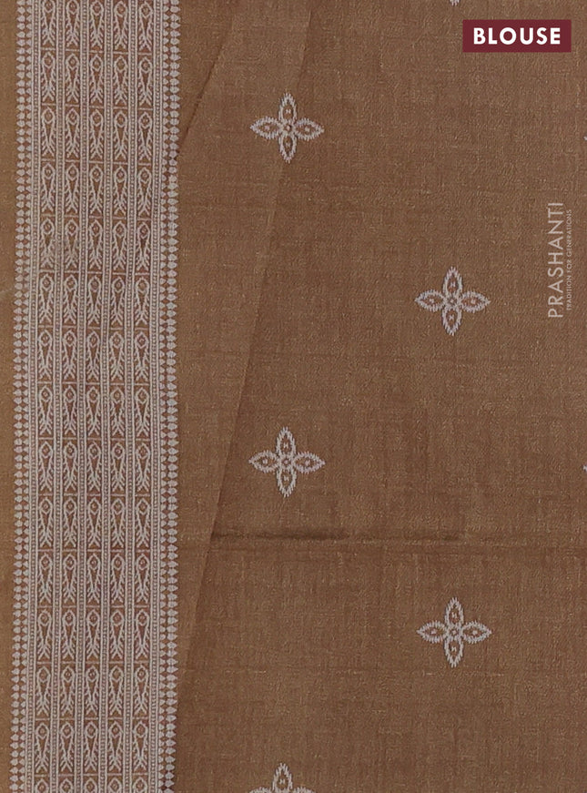 Sambalpuri semi silk saree coffee brown and dark mehendi green with allover ikat weaves and thread woven border