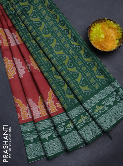 Sambalpuri semi silk saree maroon and green with allover ikat weaves and thread woven border