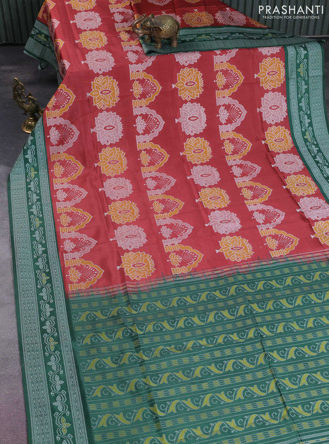 Sambalpuri semi silk saree maroon and green with allover ikat weaves and thread woven border