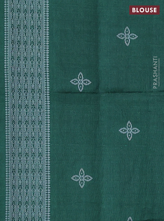 Sambalpuri semi silk saree maroon and green with allover ikat weaves and thread woven border
