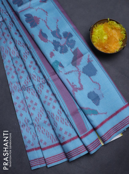 Sambalpuri semi silk saree light blue and pink with allover ikat weaves and rettapet thread woven border