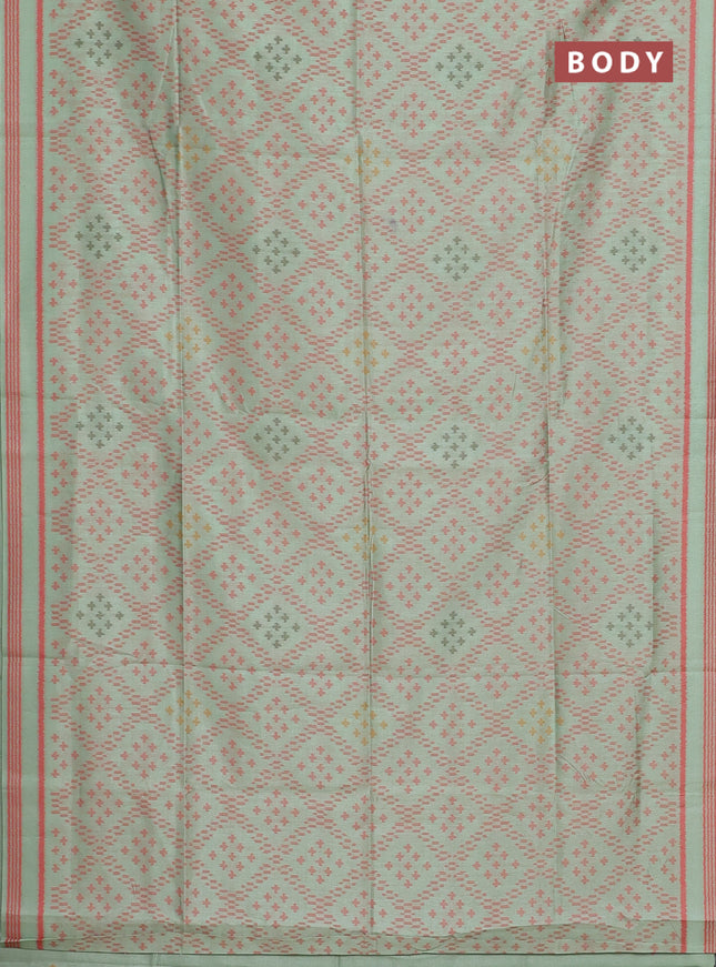 Sambalpuri semi silk saree pista green and peach shade with allover ikat weaves and rettapet thread woven border
