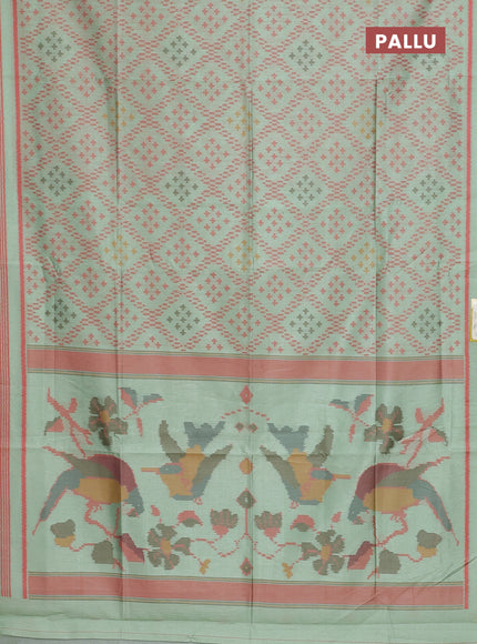 Sambalpuri semi silk saree pista green and peach shade with allover ikat weaves and rettapet thread woven border