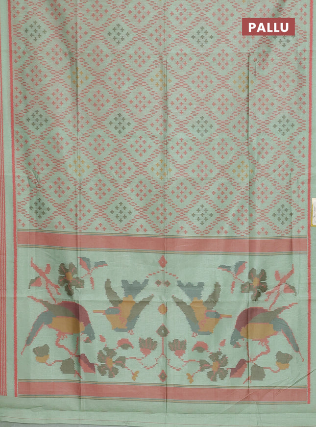 Sambalpuri semi silk saree pista green and peach shade with allover ikat weaves and rettapet thread woven border