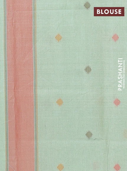 Sambalpuri semi silk saree pista green and peach shade with allover ikat weaves and rettapet thread woven border