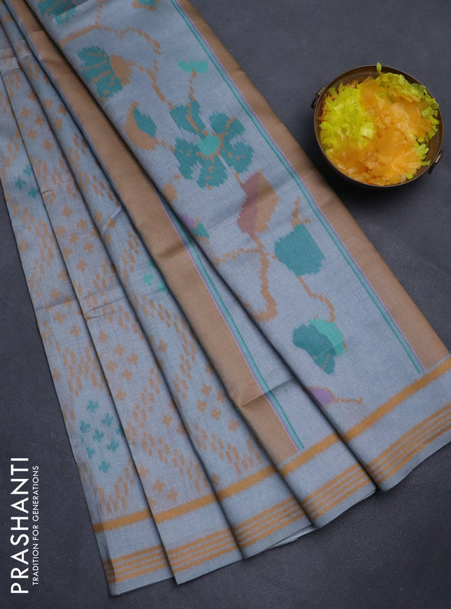 Sambalpuri semi silk saree grey and dark mustard with allover ikat weaves and rettapet thread woven border
