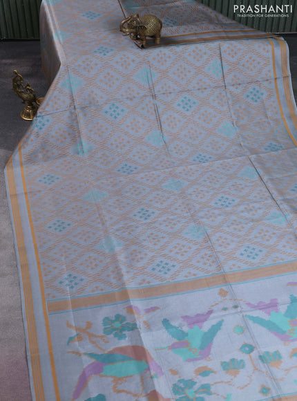 Sambalpuri semi silk saree grey and dark mustard with allover ikat weaves and rettapet thread woven border
