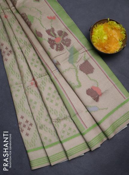 Sambalpuri semi silk saree sandal and light green with allover ikat weaves and rettapet thread woven border