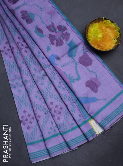 Sambalpuri semi silk saree lavender and teal green with allover ikat weaves and rettapet thread woven border